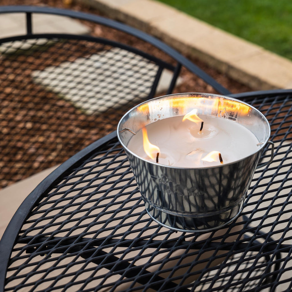 Citronella Candle Bucket for Outdoors, Triple-Wick Galvanized Metal