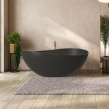 63" Free Standing Tub, Matte Black Stone Resin Freestanding Bathtub Solid Surface Soaking Tub with Drain, Drain Hose