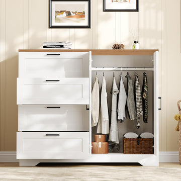 43.3'' H Armoire Wardrobe Closet with 4 Drawers, Wooden Dresser