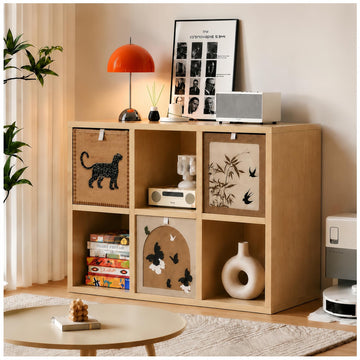 Solid Wood 8-Compartment Storage Shelving Unit, Wooden Open-Style Double-Tier Floor-Standing Low Bookcase