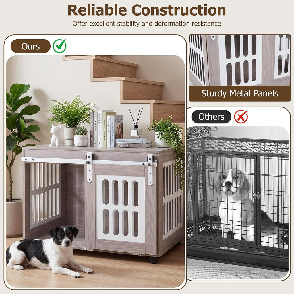 31.5" Dog Crate Furniture with Barn Door for Small Medium Dogs