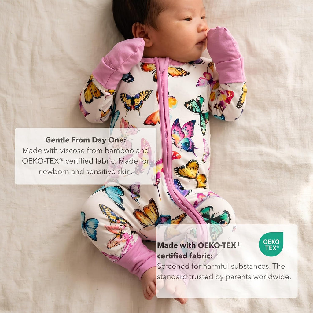Butterfly Print Viscose from Bamboo Baby Footie Pajamas