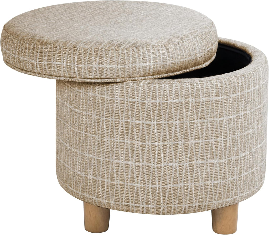 19" Round Storage Ottoman - Tan Geometric Pattern