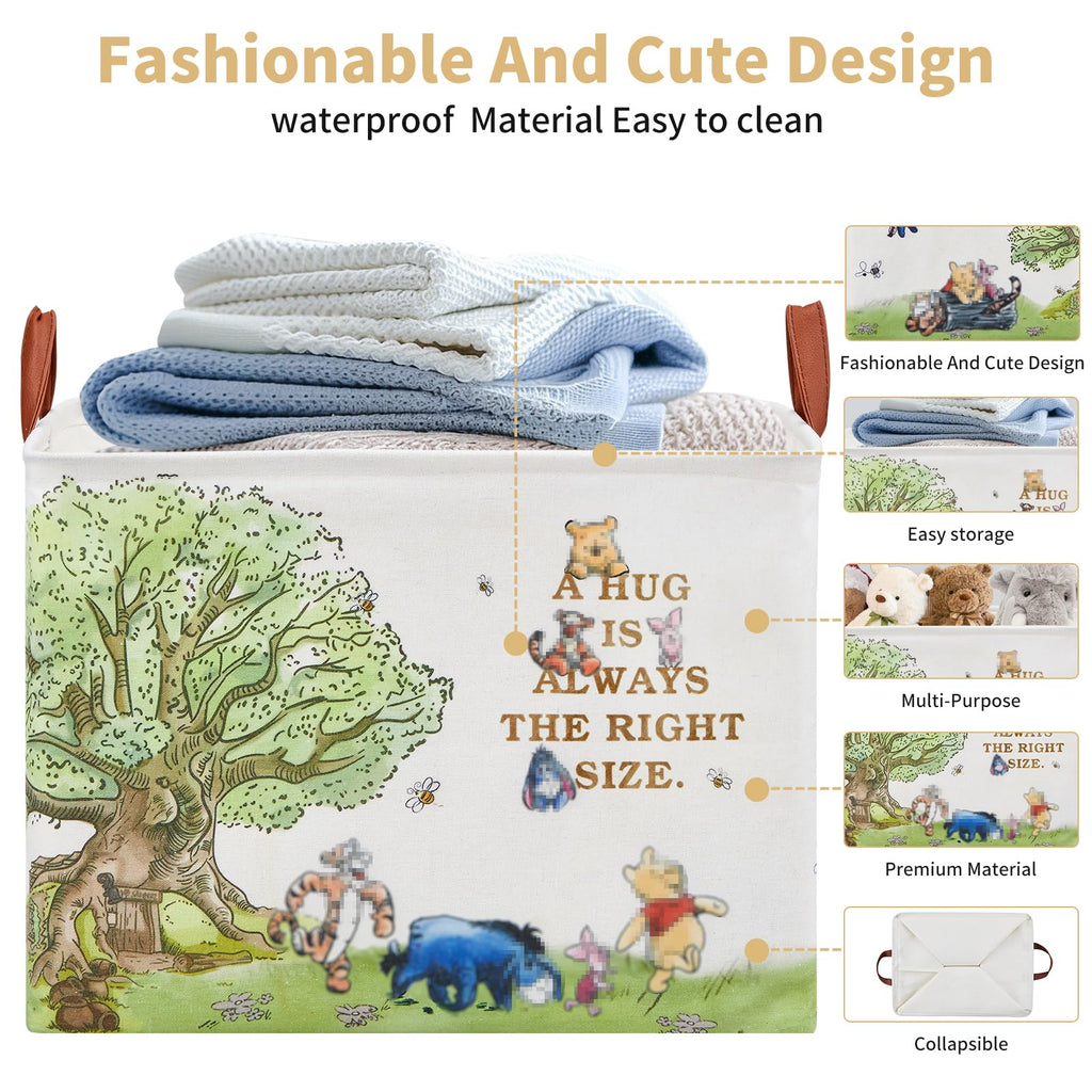 Bear Nursery Decor Storage Basket Foldable With Waterproof PE Coating, Square Large Canvas Laundry Hamper, Diaper Bag