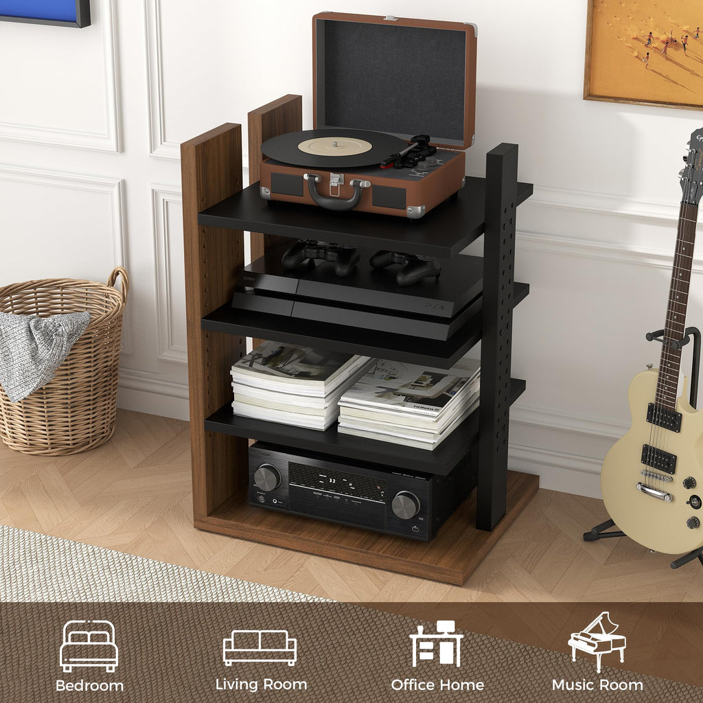Space-Saving Corner Audio Rack, 4-Tier Stereo Cabinet Media Cabinet with 17-Position Adjustable Shelves, Durable 15mm