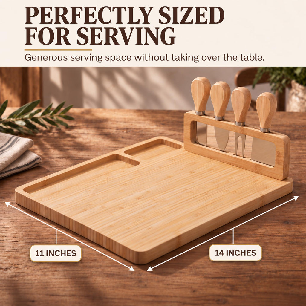 Charcuterie Board Set - 14 x 11 Cheese Board & Mounted Utensil Holder