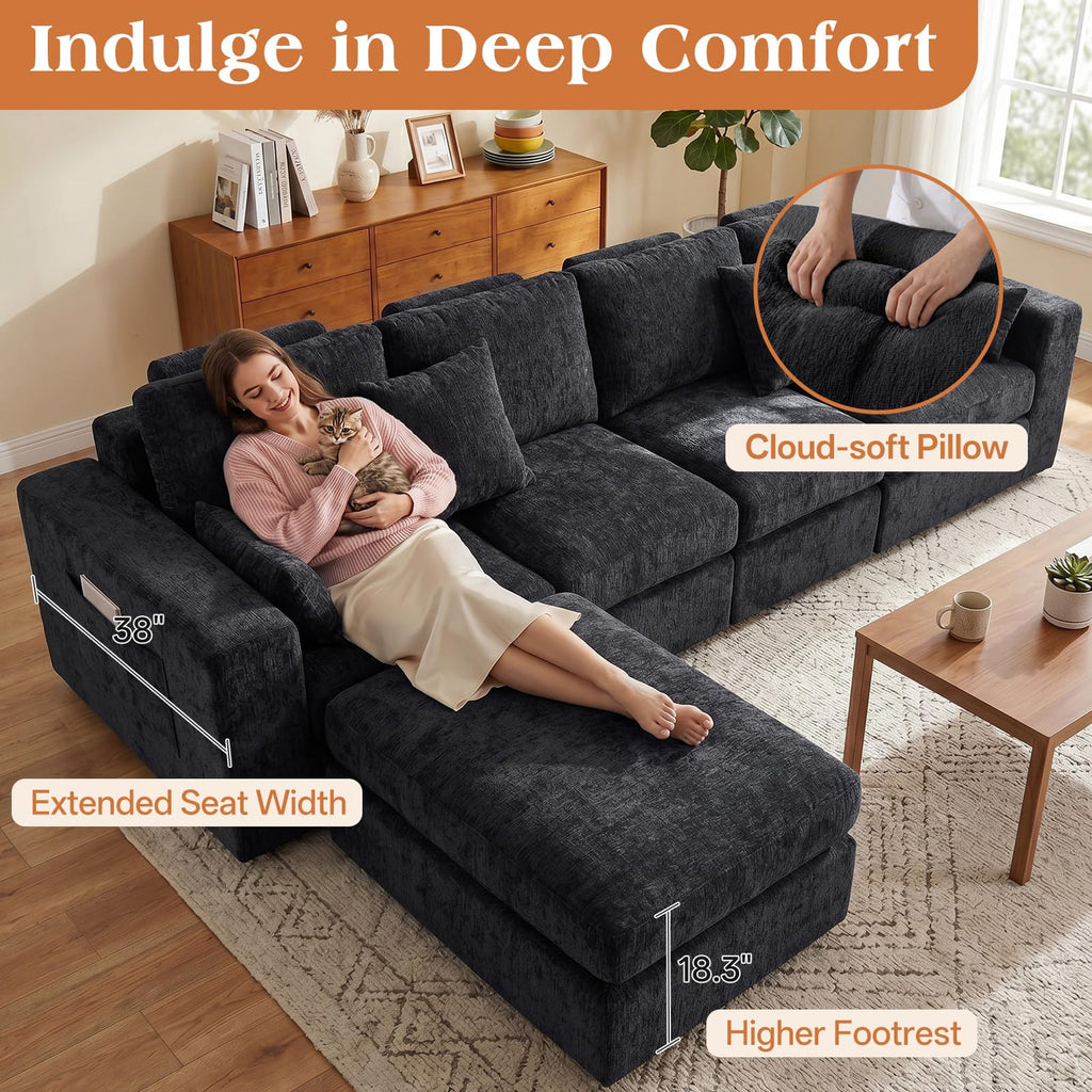 136" Cloud Modular Sectional Sofa with Detachable Seat Cushion