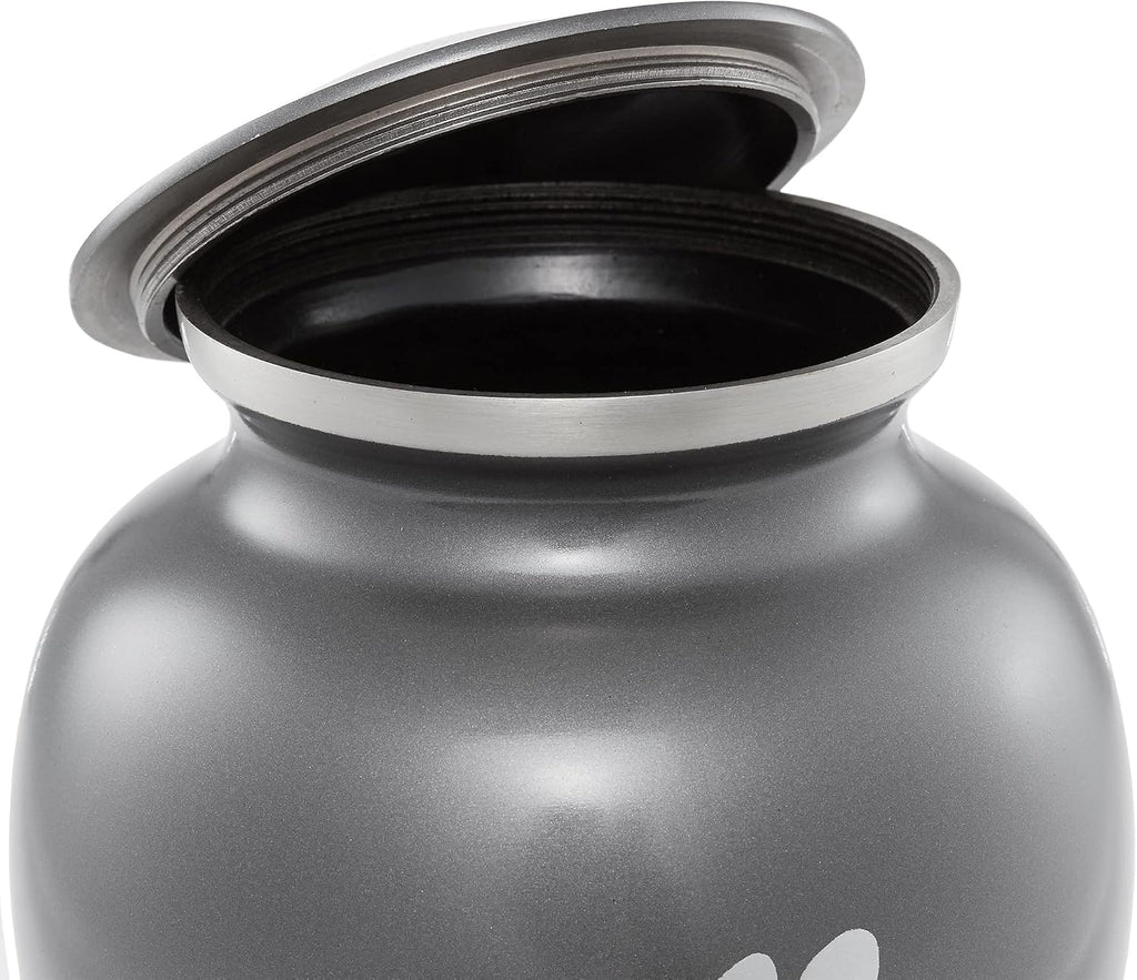 Solid Brass 9" Dog & Cat Urn for Pet Ashes - Cremation Keepsake Memorial for Pets up to 110 Pounds - Paw Print Gray