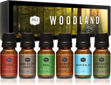 Woodland Set of Scented Oils - Cedar, Warm Rustic Woods, Moss, Redwood Forest, Mountain Air, Evergreen Forest - Set of 6