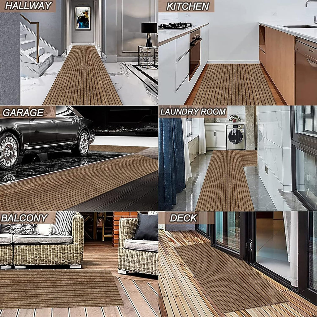 2' x 6' Runner Rugs with Rubber Backing, Indoor Outdoor Utility Carpet Runner Rugs, Stripe Brown, Can Be Used as
