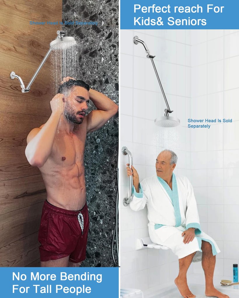 11 Inch Adjustable Shower Head Extension Arm With Locking Set Screw, 304 Stainless Steel Chrome Angle Height