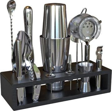 13-Piece Boston Cocktail Shaker Set Stainless Steel Mixology Bartender Kit With Stand Bar Cocktail Set | Laser - Set of 13
