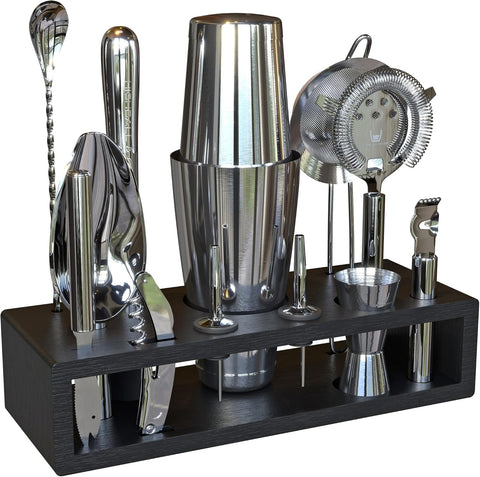 13-Piece Boston Cocktail Shaker Set Stainless Steel Mixology Bartender Kit With Stand Bar Cocktail Set | Laser