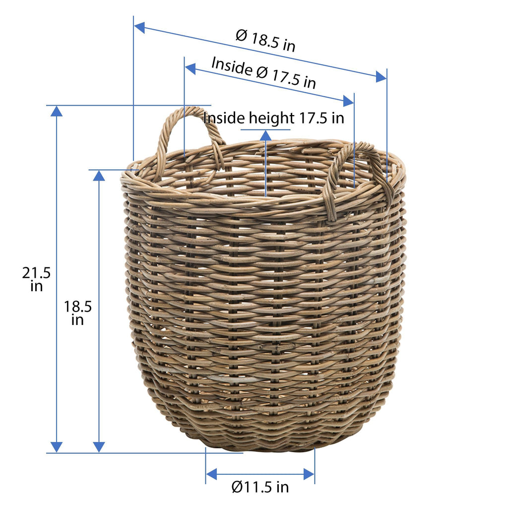 Rattan Kobo Round Storage Basket with Handles, Gray Brown, Large