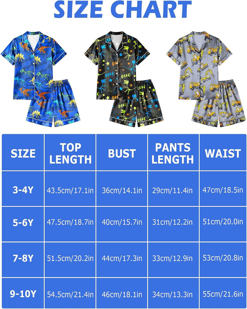 Boys Pajamas Toddler Little Boys Silky Satin Pajamas Button Down Short Sleeve & Shorts Pjs Set Kids Sleepwear