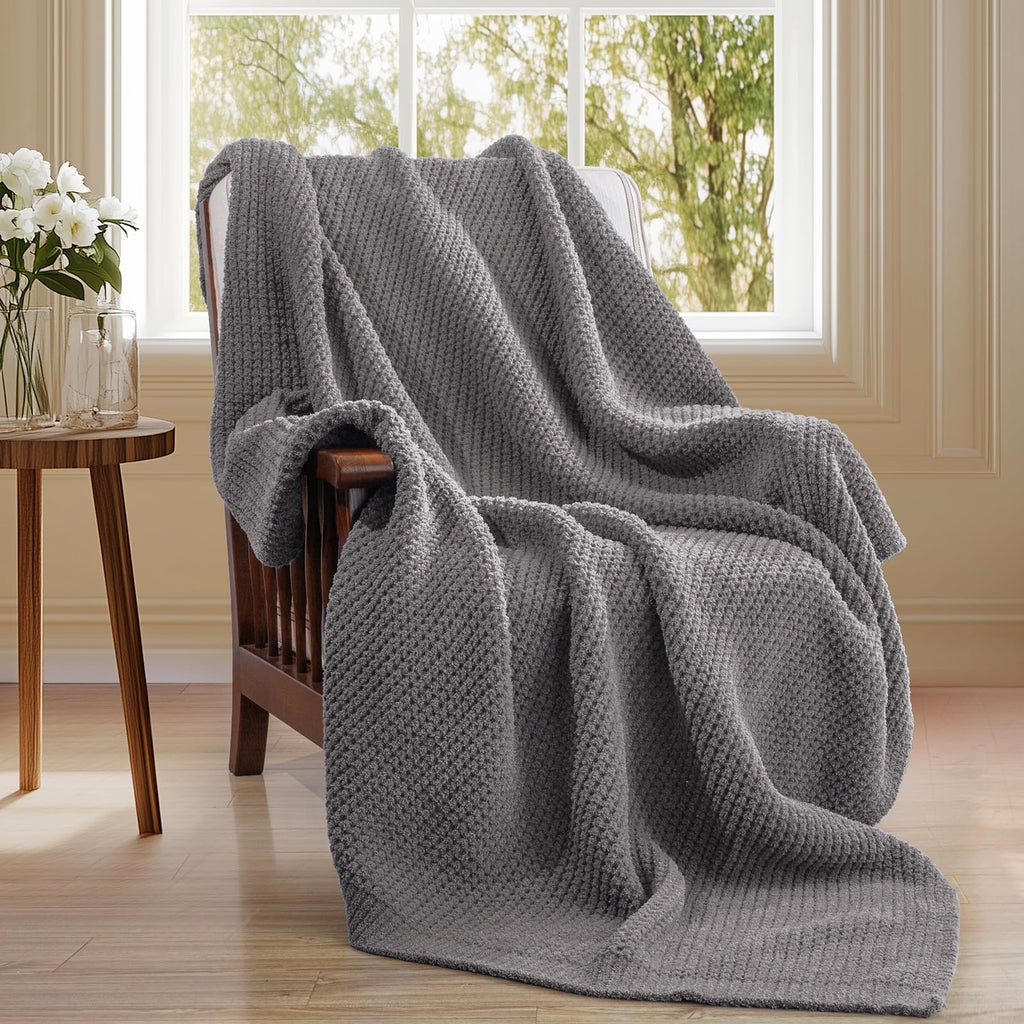 Waffle Knit Throw Blanket for Couch, Soft Cozy Chunky Knit Thick Knitted Blanket for Sofa, Bed, Gift for Women Girls
