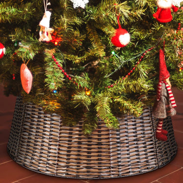23" Woven Christmas Tree Collar Seagrass & Water Hyacinth Farmhouse Christmas Tree Collar Artificial Rattan Wicker