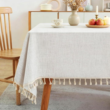 Textured Table Cloth for Rectangle Table, Heavy Duty Farmhouse Tablecloth Solid Cotton Linen Waterpr