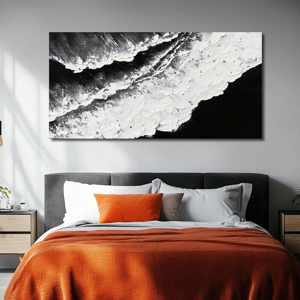 Black and White Wall Decor Sea Canvas Painting Neutral Abstract Wall Picture Artwork Large Wall Art Dining
