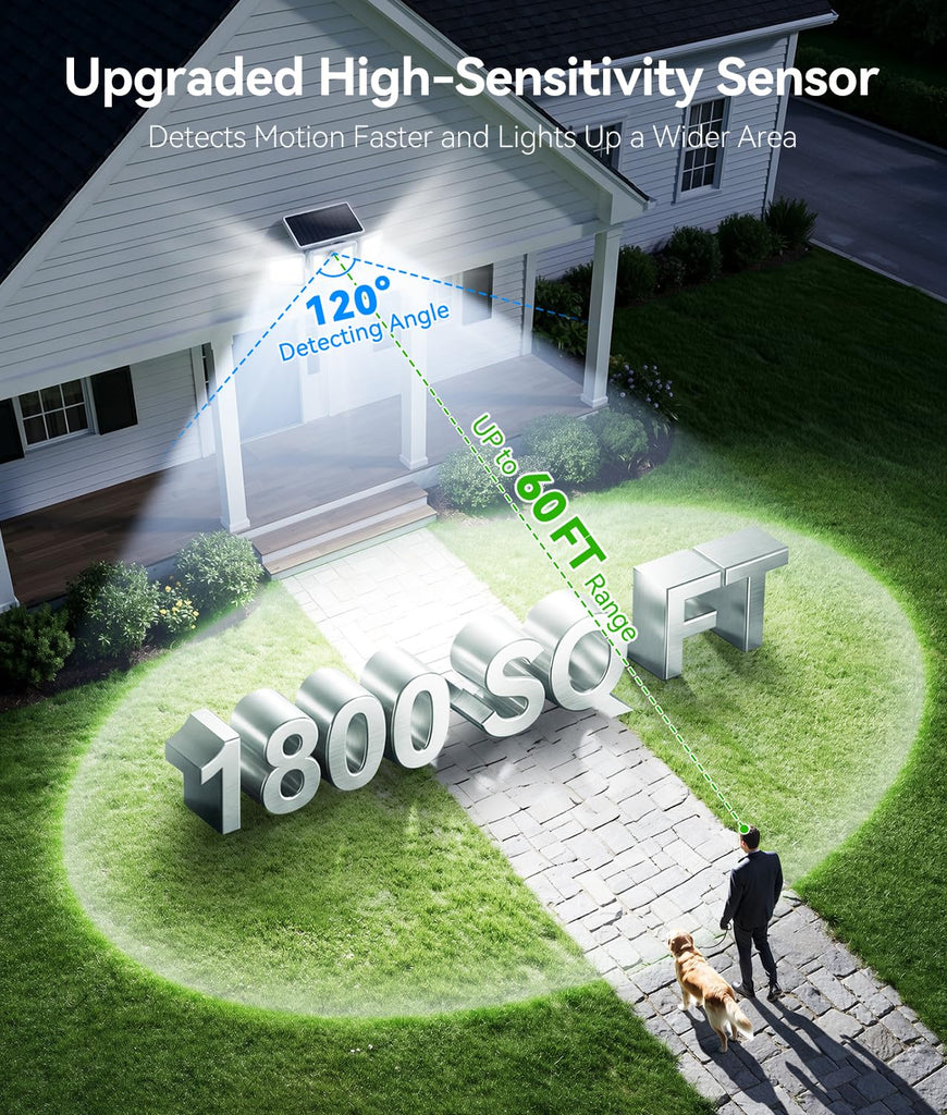 Solar Flood Lights, 210 LED Motion Sensor Outdoor Lights, Solar Motion Lights Outdoor Waterproof, 3 Heads 300° Wide