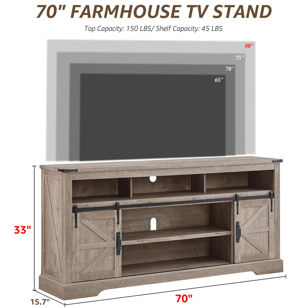 70" Farmhouse TV Stand for TVs up to 80", Light Rustic Oak