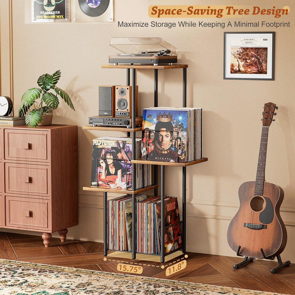 Record Player Stand, Vinyl Record Storage Holder with Display Shelf, Turntable Stand Table with Vinyl Organizer