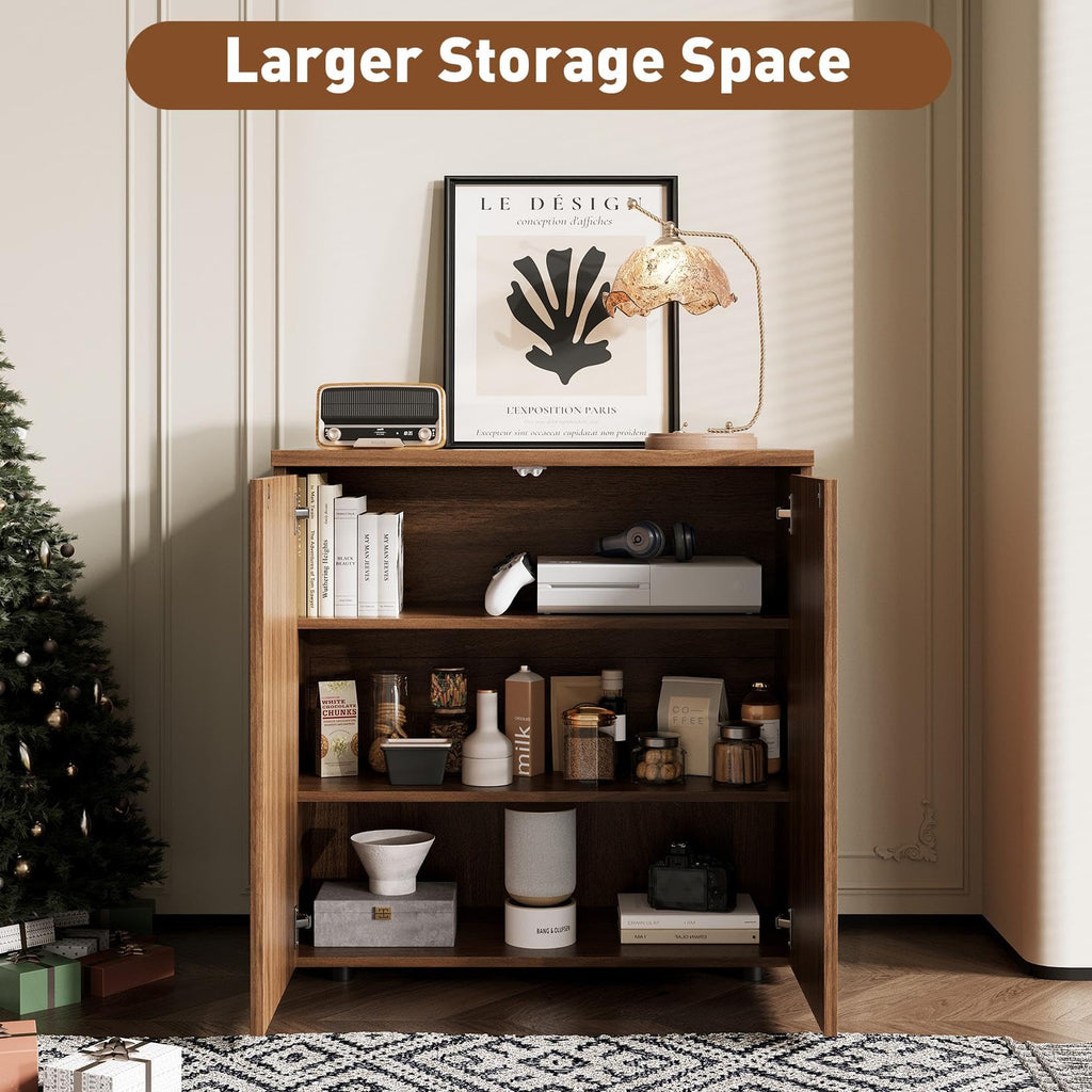 31.5" Fluted Sideboard Cabinet with Storage, Buffet Credenza, Walnut