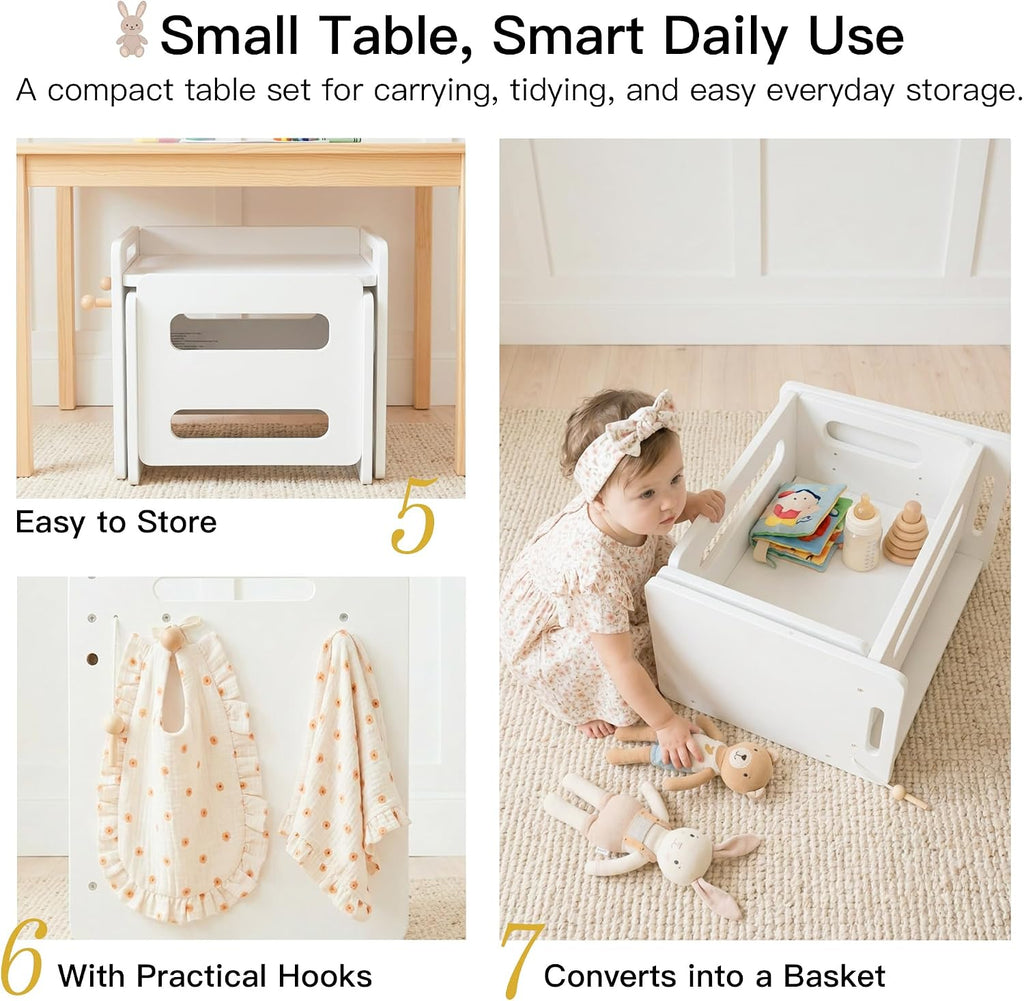 Weaning Table and Chair Set, Adjustable Toddler Table, White