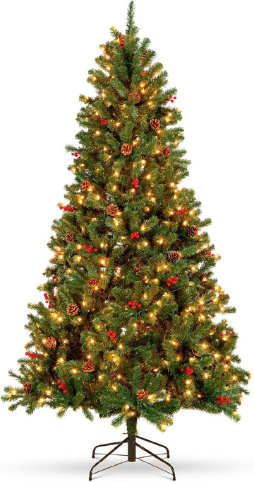 Pre-Lit Pre-Decorated Artificial Christmas Tree Spruce w/Twinkling LEDs Pinecones, Berries, 900 Lights, w/ 2,128