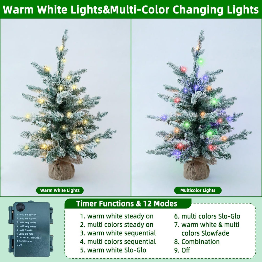 2ft Snow Flocked Pre-Lit Mini Christmas Tree Decorations for Table