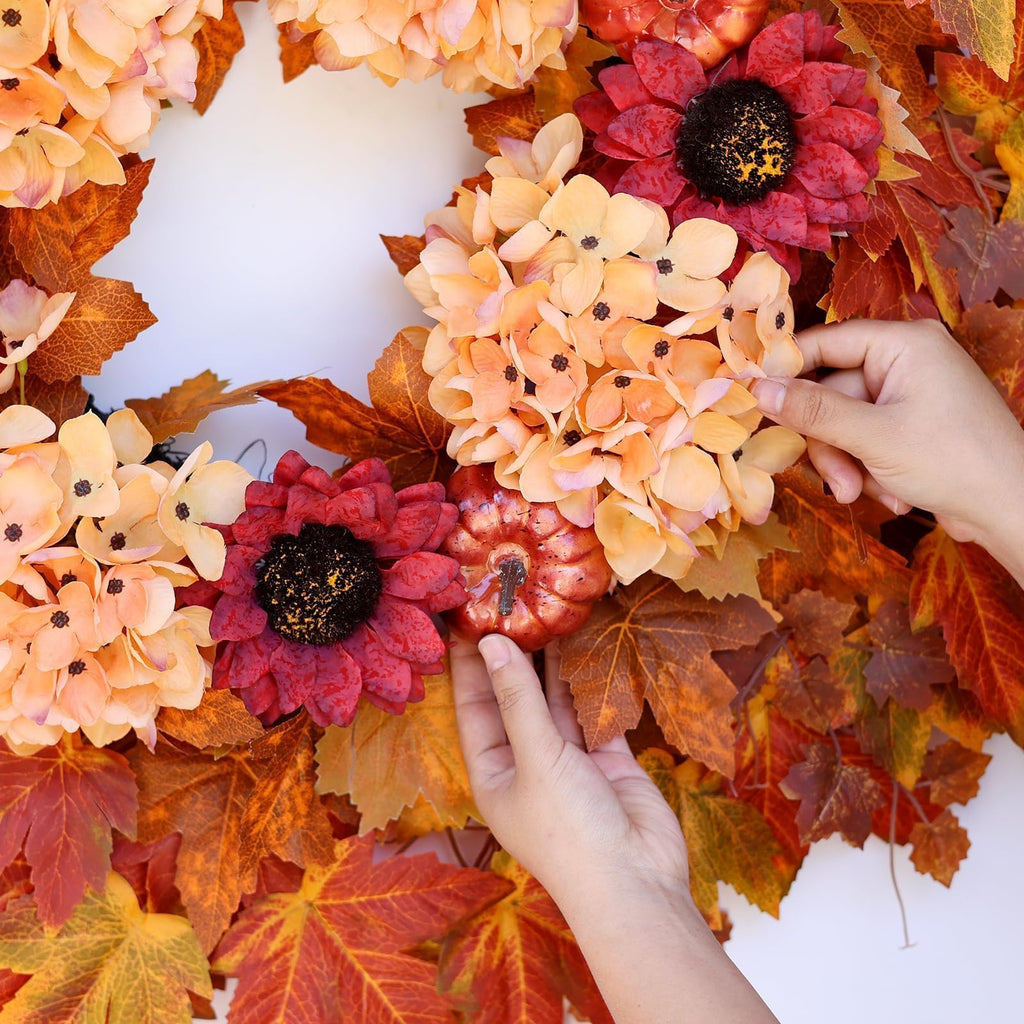 28" Large Artificial Fall Wreath with Flowers for Front Door Decor (Orange)