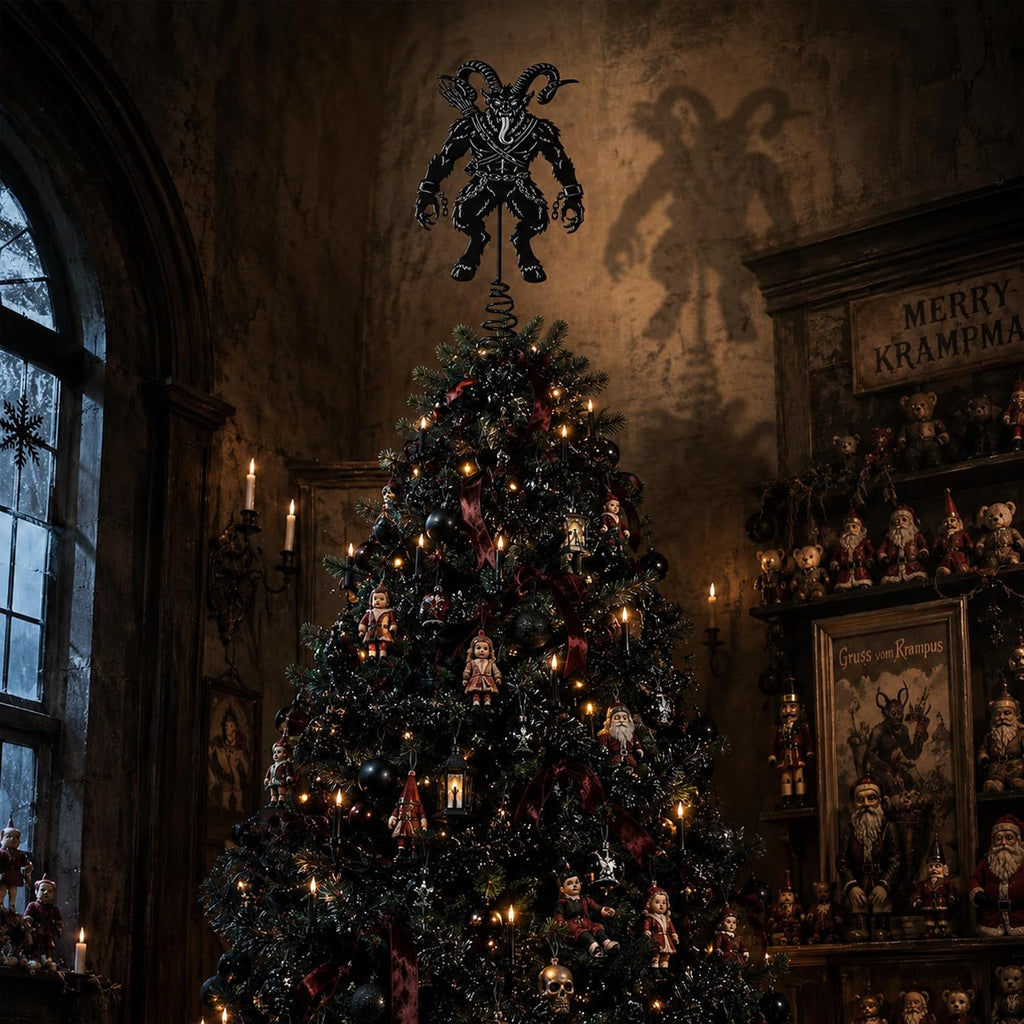 7.9" Metal Krampus Christmas Tree Topper, Gothic Krampus Tree Decor - Set of 2