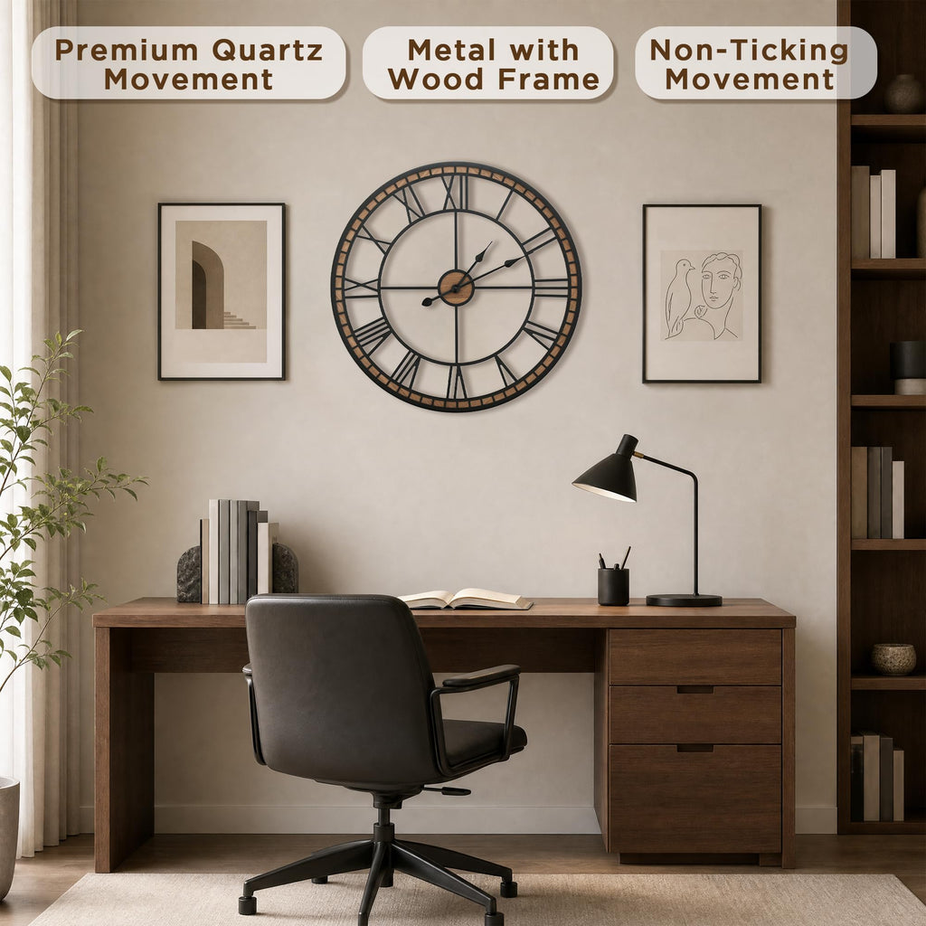 Large Wall Clock Decorative: 24 inch Farmhouse Battery Operated