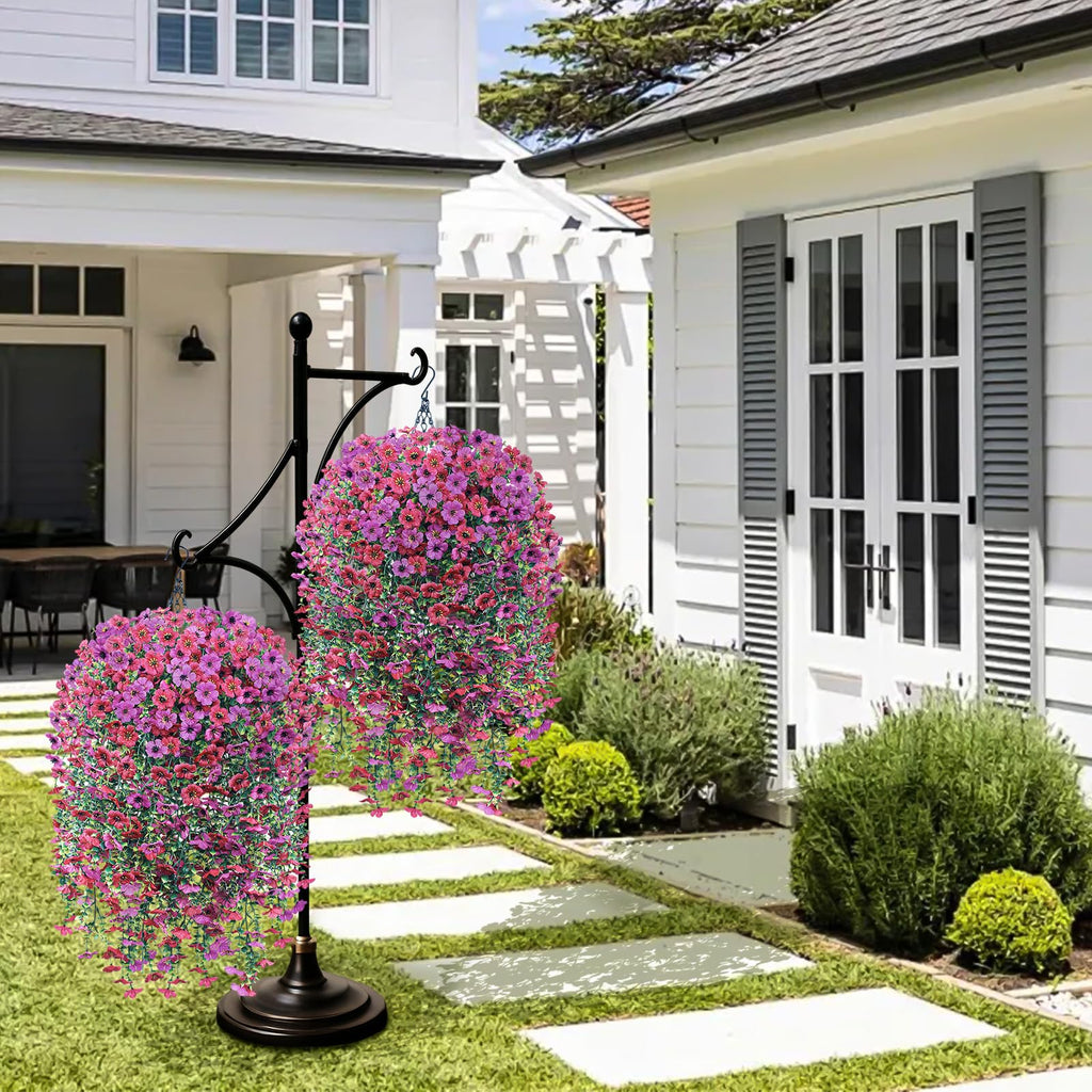 Artificial Hanging Flowers with Basket for Outdoor, 4pcs UV Resistant Silk Fake Daisy Flowers, Faux Flower Plants