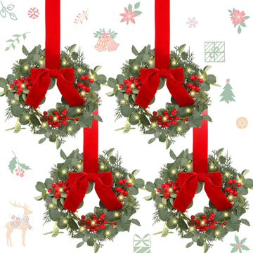 4 Pcs 9 Inch Mini Christmas Wreaths for Cabinets Small Xmas Wreath