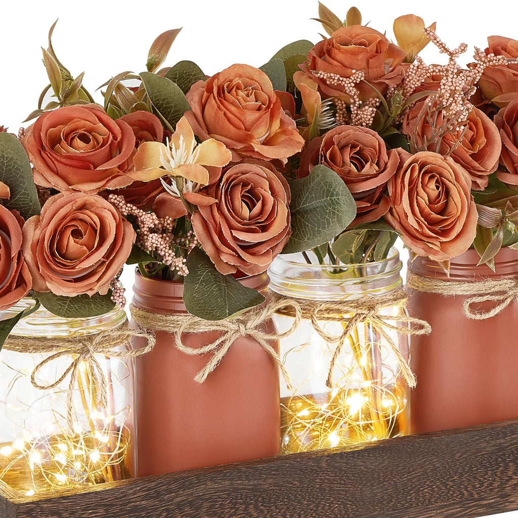 Fall Table Centerpieces Decor with Mason Jar Lights
