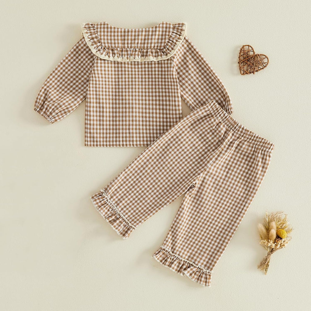 Toddler baby girl fall clothes kids long sleeve shirt pants plaid gingham clothing set girls 2 piece outfits