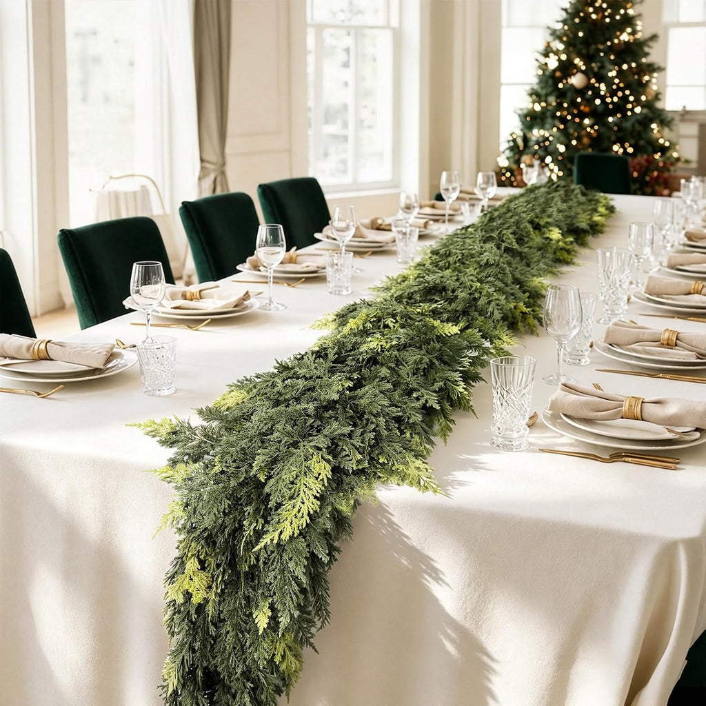 9 FT Christmas Cedar Garland, Real Touch Artificial Greenery, Mantel Decor