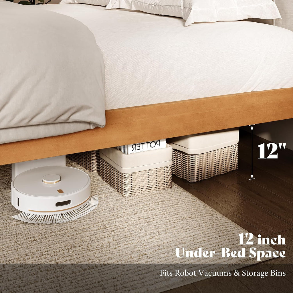 Solid Wood Bed Frame, Tool-Free, Japanese Joinery, Brown