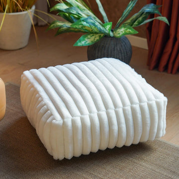 Square Unstuffed Pouf Ottoman Cover Soft Footstool, White