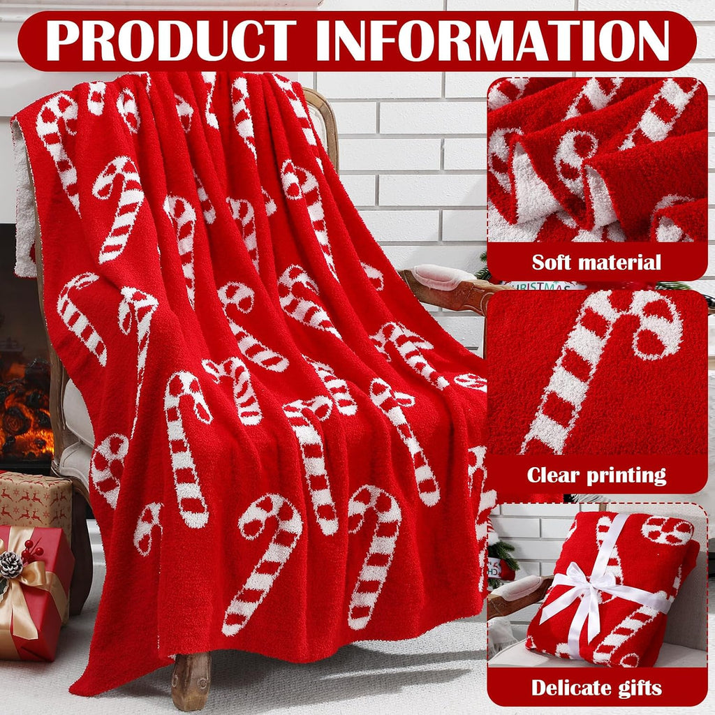 Christmas Candy Cane Knit Throw Blanket, 50 x 60 Inch Peppermint Red and White Xmas Reversible Knitted Throw Blanket