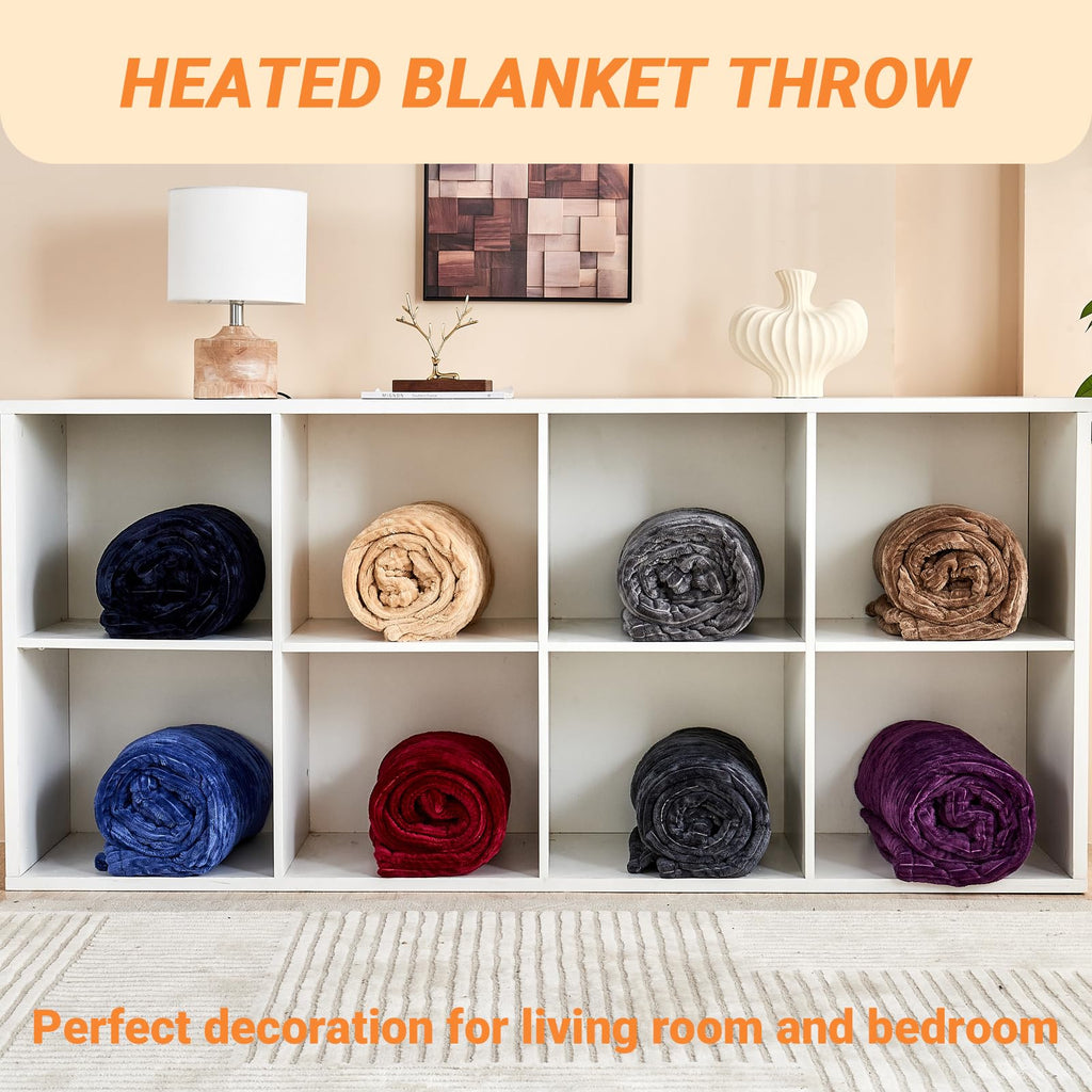 Heated Blanket Electric, Soft Flannel Heating Blanket with 8 Hours Auto Off 10 Fast Heating Levels Machine