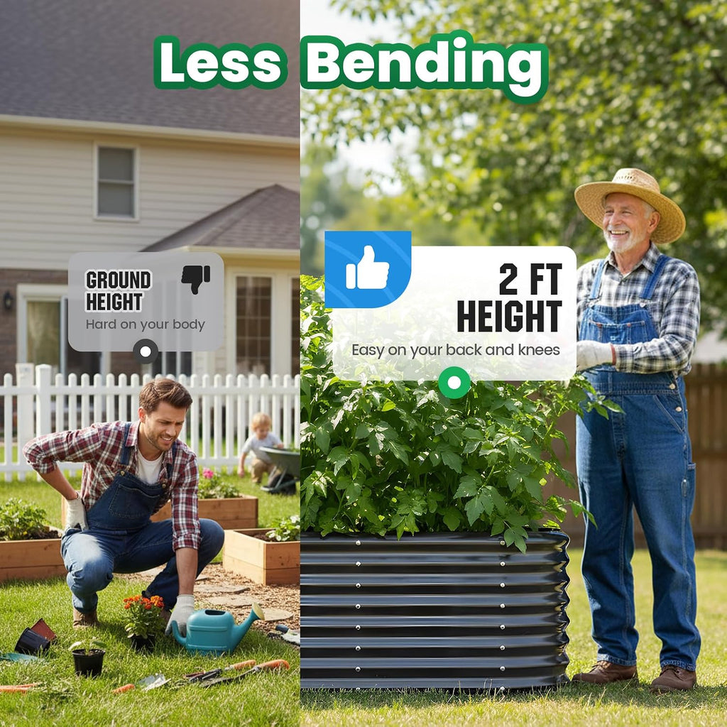 Galvanized Oval Raised Garden Bed Kit, 8x4x2 ft | Metal Planter Box Tall for Vegetables Outdoor Backyard