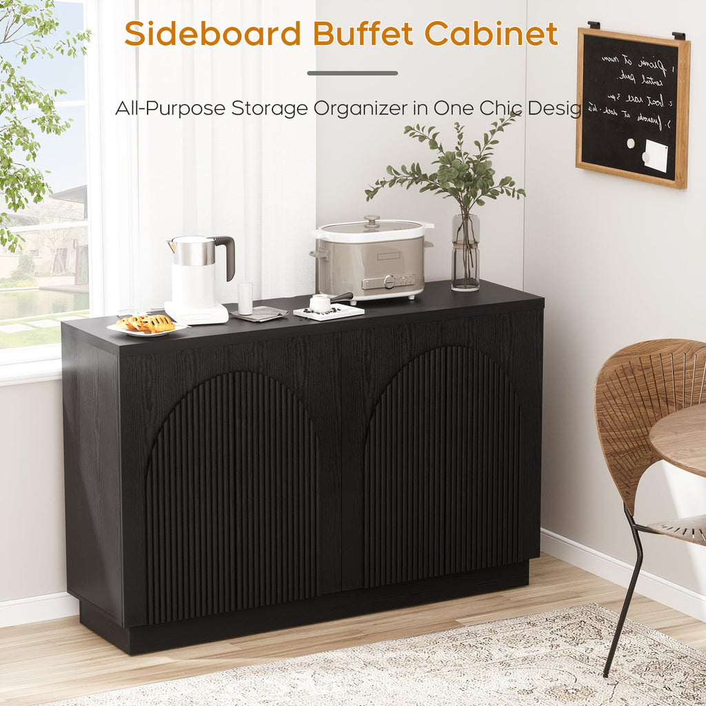 55" Fluted Sideboard Buffet Cabinet with Storage, Credenza, Black