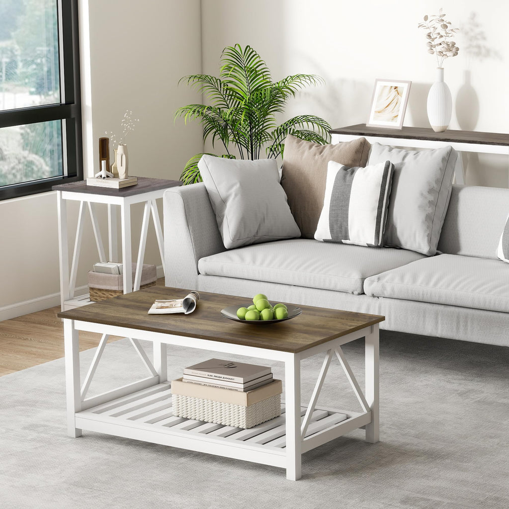 Coffee Table with Storage Small White Farmhouse Coffee Table