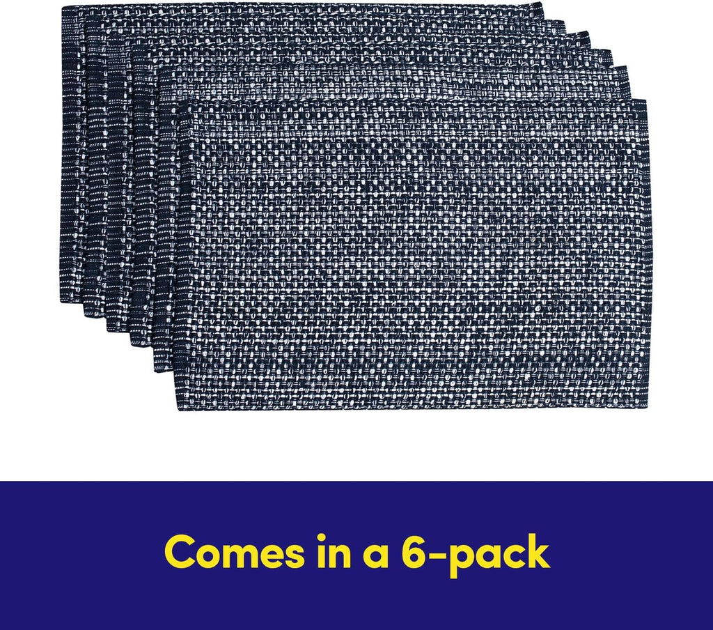 100% Cotton Placemats Rectangle Two Tone Woven Fabric 13" x 19" Soft Durable Table Mat Set, Navy - Set of 6