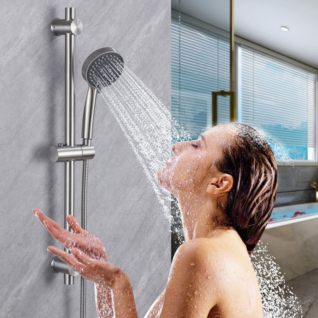 Shower Slide Bar with Handheld Shower Head Combo 5-Function Hand Shower Wall Mount Slide Bar Kit with Adjustable