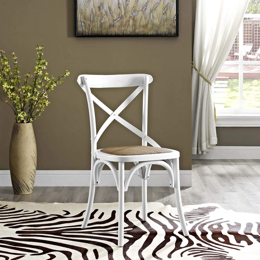 Gear Rustic Modern Farmhouse Elm Wood Rattan Dining Chair in White