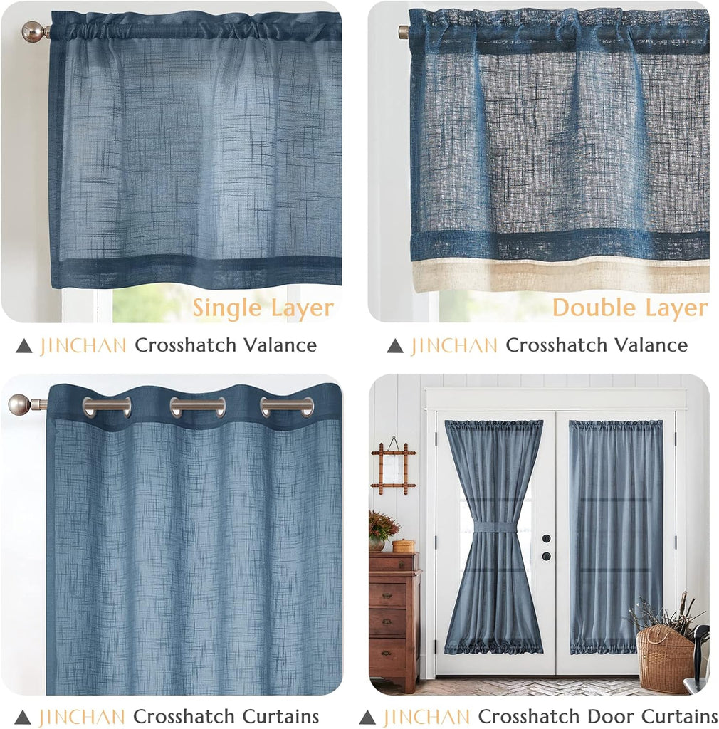 Linen Valance for Farmhouse Living Room Windows 16 Inch Slubbed Crossed Double Layer Window Valance Light Filtering