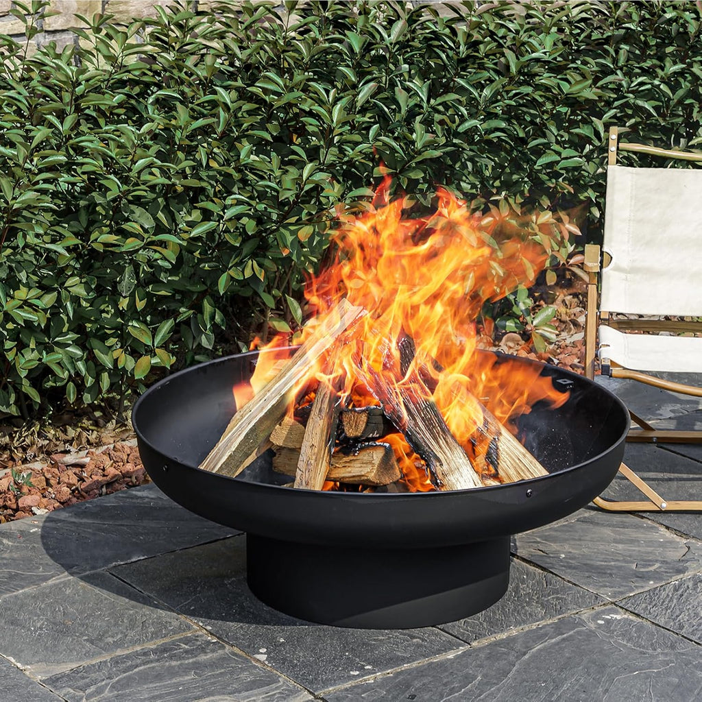 32in Fire Pit Table with Lid,Heavy Duty and Deep Fire Bowl,Outdoor Wood Burning BBQ Grill Firepit Bowl with Cover Lid